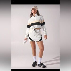 Fluxe Women's Striped Long Sleeve Zip-Up Casual Cropped Top, Autumn